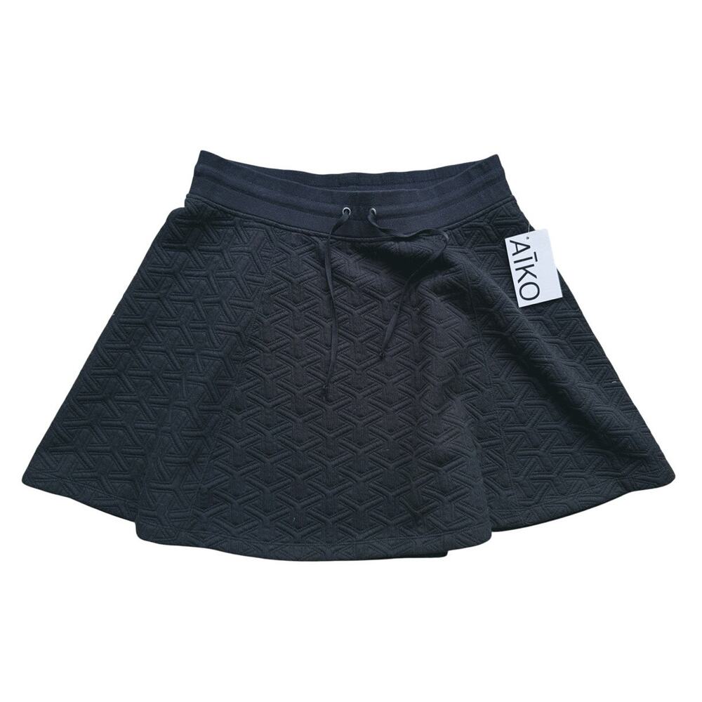 NWT AIKO Quiet Luxury Quilted Skater Skirt Small Black Dark Academia MSRP $195